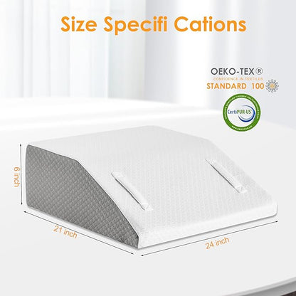 Leg Elevation Pillows for Sleeping, Memory Foam Wedge Pillow for Legs, Knee Wedge Pillow for After Surgery, Swelling, Back Pain and Circulation, Non-Slip Base, Removable Cover (6 Inch, White)