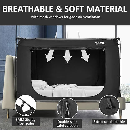 Bed Tent Bed Canopy Twin Size, Portable Sleeping Tents Dream Tents Indoor for Kids and Adult, Blackout 70% Breathable Privacy Space on Bed with Three Doors (Mattress Not Included)…