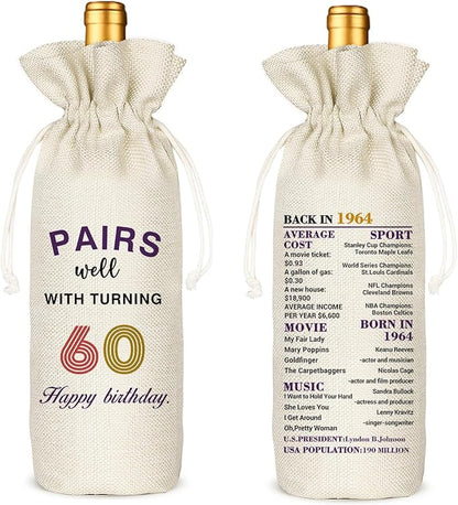 60th Birthday Gift for Women Men,60th Birthday Wine Bag,1964 Birthday Wine Bag,60 Years Old Birthday Party Decor Gift (60 BIRTHDAY)