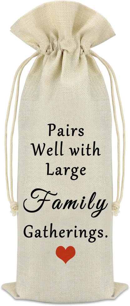 Family Wine Tote Bag Housewarming Gifts Family Friendship Gift Housewarming Party Decorations Wine Bottle Cover Bag Holiday Party Christmas Wedding Party Decoration Wine Bags with Drawstring