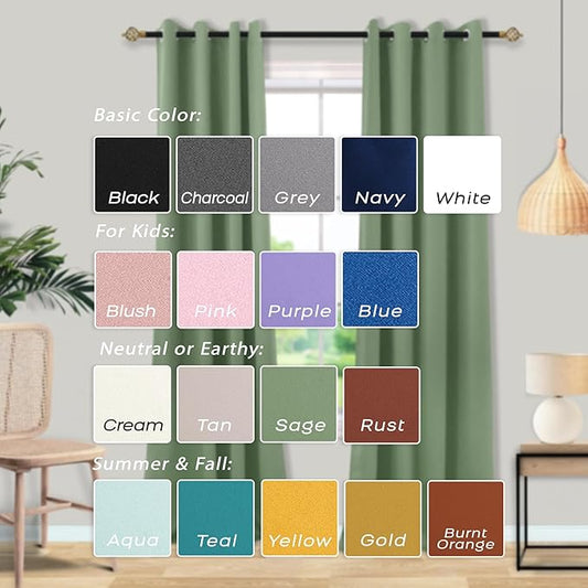 Mrs.Naturall Sage Green Curtains 42x54 Inch Length for Living Room 2 Panels Blackout Room Darkening Curtain for Bedroom