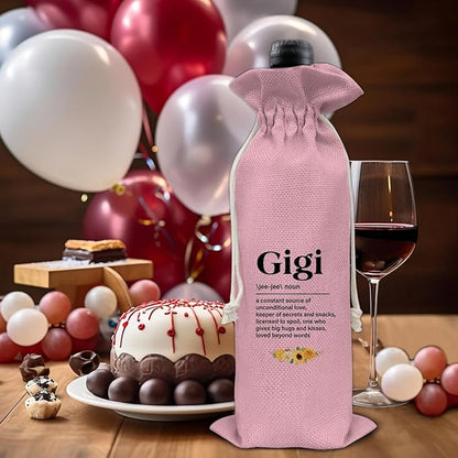HOIJAUMAI Gift for Gigi Grandma Gift Grandma Gigi Wine Bag Gigi Definition Wine Gift Bags for Birthday Mother's Day (Pink)