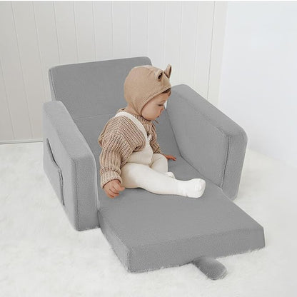 MeMoreCool Folding Toddler Chair, Cmofy Plush Fold Out Kids Couch Sofa, Convertible Kid Sofa Bed, Flip Out Baby Recliner for Toddlers 1-3 Girls Boys