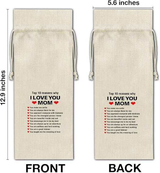 HOIJAUMAI Mom Gift From Son Daughter, Gifts for Mom Birthday Mother's Day Mom Wine Bag Mother Wine Gift Bags