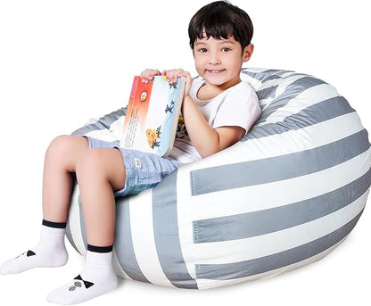 Lukeight Stuffed Animal Storage Bean Bag Chair Cover for Kids, Zipper Beanbag Chair Cover for Organizing Toddler and Kids' Rooms Plush Toys (Gray+White Velvet, X-Large)