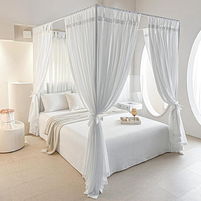 AIKASY Canopy Bed Board with Top and Self-Adhesive Velcro Strips, White Gauze Princess Bed Canopy Curtain Tent, Creating a Romantic Atmosphere in The Room（Full/Queen，White）