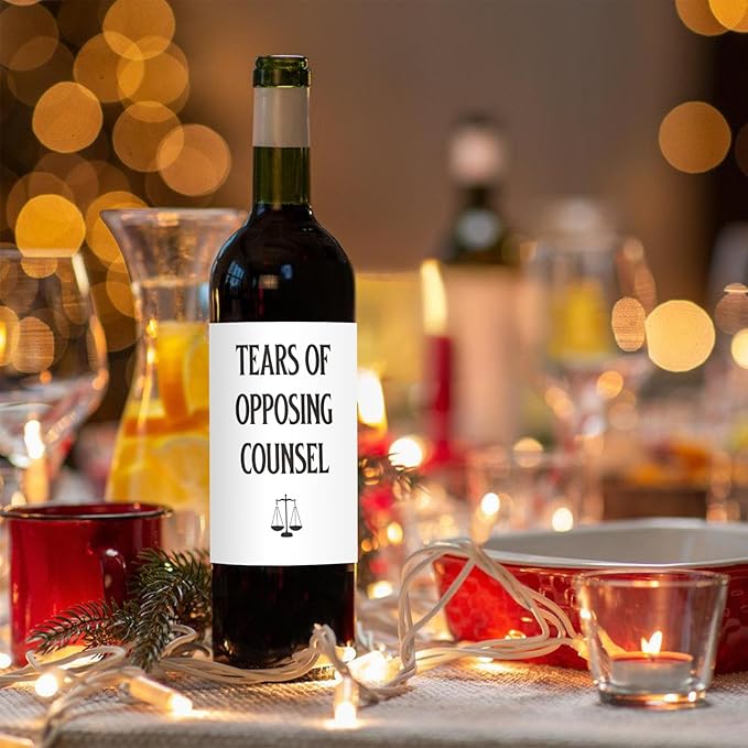 24Pcs Lawyer Graduation Wine Labels Lawyer Appreciation Gifts Wine Bottle Stickers Tears of Opposing Counsel Wine Labels for Bottles Gifts for Women Men