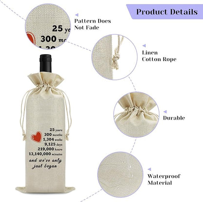25th Year Marriage Gift for Couple Wife Husband Wine Bag 25th Anniversary Wedding Gift for Women Men Wine Gift Bag Birthday Christmas Valentine Gift for Him Her Drawstring Wine Wrapping Bag