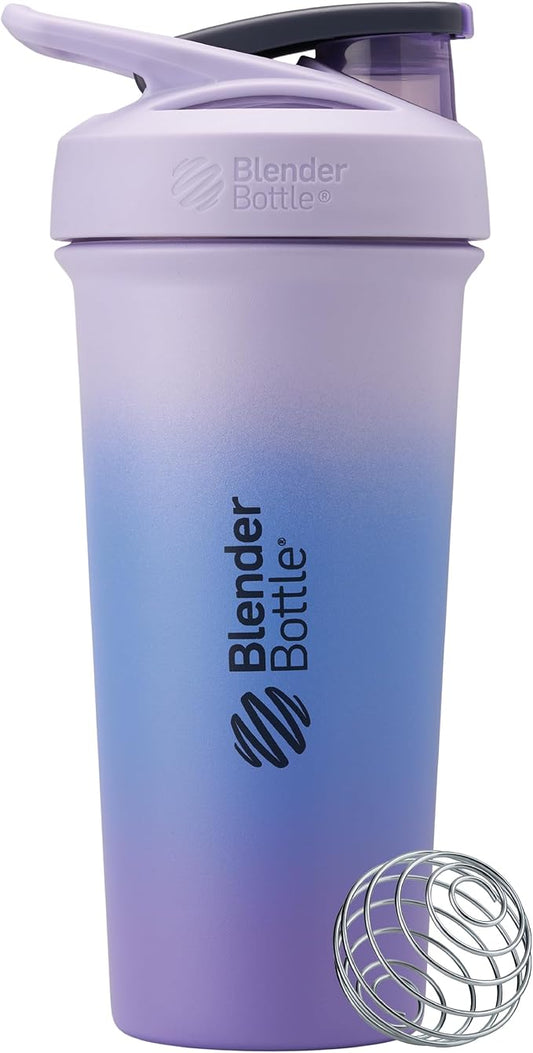 BlenderBottle Strada 25-Ounce Lavender & 24-Ounce Black Insulated Stainless Steel Protein Shaker Bottles with Wire Whisk