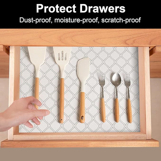 Cooyes Shelf Liner Drawer Liners, Shelf Liners for Kitchen Cabinets, Non Adhesive Cabinet Liner, EVA Waterproof Oil-Proof Non-Slip Refrigerator Liners for Shelves (White, 17.7 Inches x 6.6 FT)
