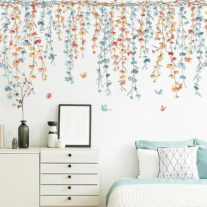 Multicolor Plants Flower Butterfly Wall Decals Garden Flower Vine Wall Corner Stickers Window Clings Bedroom Living Room Kitchen Decor