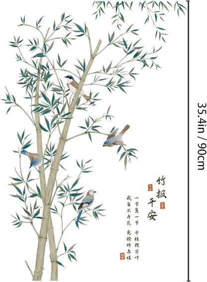 Large Bamboo Wall Stickers, Removable DIY Green Plants Flying Birds Wall Murals Peel and Stick 3D Wall Art Stickers Home Decor for Gilrs Bedroom Nursery Rooms Living Room