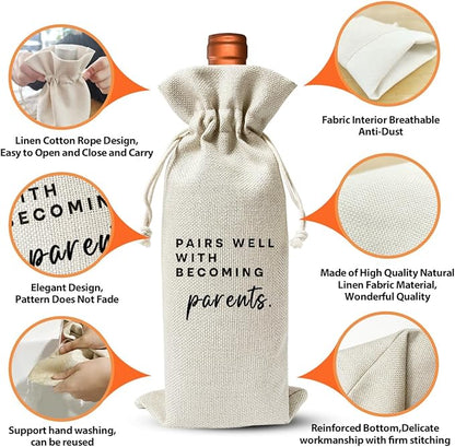 New Parents Gift Wine Bag, Promoted to New Parents Gift, Pregnancy Announcement or Baby Announcement Gift for New Parents, New Dad Mom Gift, Becoming Parents, Baby Shower or Party Favor Decor