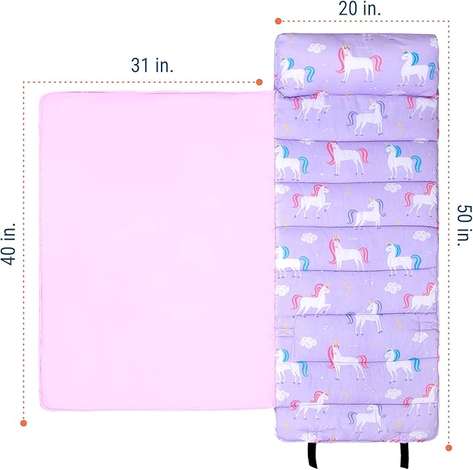 Wildkin Original Nap Mat with Reusable Pillow for Boys & Girls, Ideal for Sleepovers, Equipped with Hook & Loop Fastener, Made from Cotton Blend Materials - Nap Mat for Kids