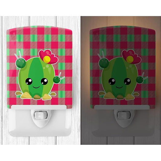 Caroline's Treasures BB6849CNL Cactus Peace Out Ceramic Night Light Compact, UL-Certified, Ideal for Bedroom, Bathroom, Nursery, Hallway, Kitchen, 6x4x3, Multicolor