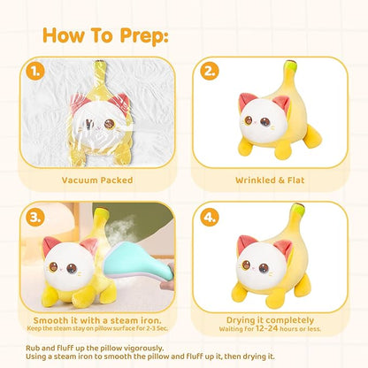 Stuffed Animal Plushie Toy, Cute Big Eyes Cat Plush Stuffed Pillow, Banana Cat with Heterochromatic Eyes Stuffed Animals Pillow, Birthday Stuffed Toy for Kids & Adults