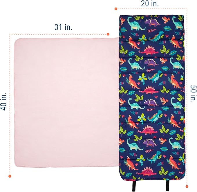Wildkin Original Nap Mat with Reusable Pillow for Boys & Girls, Ideal for Sleepovers, Equipped with Hook & Loop Fastener, Made from Cotton Blend Materials - Nap Mat for Kids