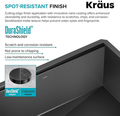 KRAUS Kore Workstation 32-inch Undermount 16 Gauge Stainless Steel Single Bowl Kitchen Sink in Gunmetal Black PVD Finish with Accessories, KWU110-32/PGM