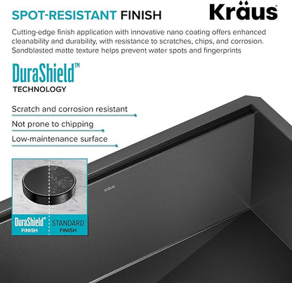 KRAUS Kore Workstation 32-inch Undermount 16 Gauge Stainless Steel Single Bowl Kitchen Sink in Gunmetal Black PVD Finish with Accessories, KWU110-32/PGM