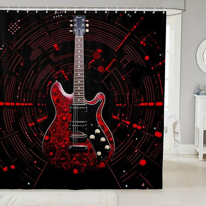 Feelyou Red Guitar Bathroom Waterproof Accessories with 12 Hooks Guitar Instruments Fabric Shower Curtain for Boys Girls Rock Music Shower Curtain Splash-Ink Curtains,72x78 Inches