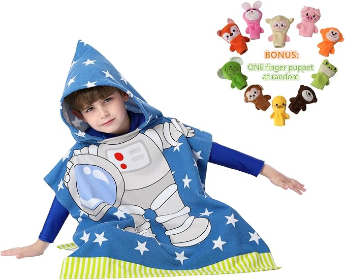 Kids' Wearable Hooded Beach Towel, Toddlers Bath Pool Swim Poncho Cover-ups Swimwear (ASTRONAUT)