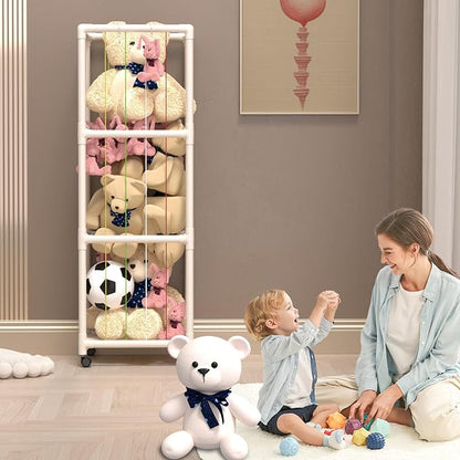 Stuffed Animal Storage, Extra Large Plush Toys Storage Holder, Stuffed Animal Zoo StorageTriple Decker with Pulleys Shelf with Elastic Band for Playroom Bedroom Nursery Birthday Gift