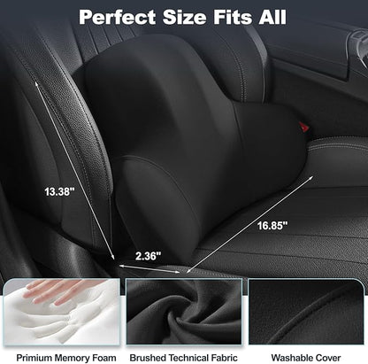 Lumbar Support for Car - Back Support for Driving Seat Lower Back Pain Relief - Memory Foam Lumbar Pillow for Car/Office Chair - Back Cushion for Car-Ergonomic Streamline Soft Washable Cover-Black