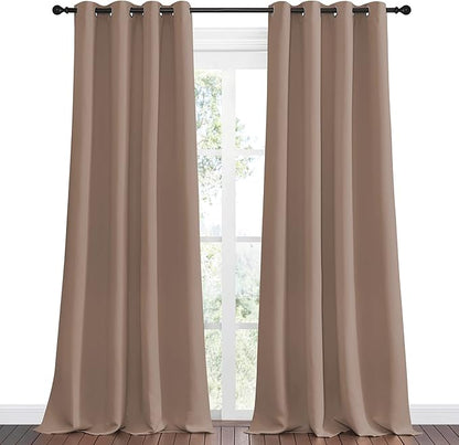 NICETOWN Bedroom Blackout Curtains and Drapes - Window Treatment Thermal Insulated Solid Grommet Blackout Draperies for Bedroom (Set of 2 Panels, 55 by 90 Inch, Cappuccino)