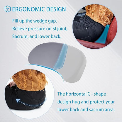 Lumbar Support Pillow for Car - Memory Foam for Lower Back Pain Relief by Reducing Pressure - Ergonomic Design for Office Chair, Car Driver, Recliner - Black