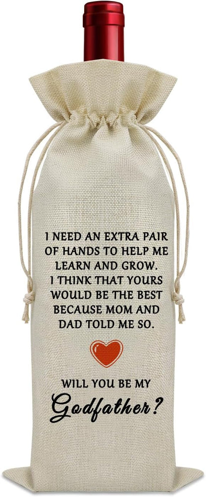 Godfather Proposal Gift Wine Bag Will You Be My Godfather Gift Ideas Godfather Baptism Gift Wine Bottle Decoration Bag Godfather Gifts from Godchild Christening Gift from Godfather