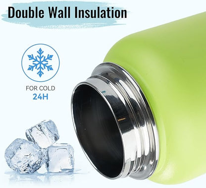Stainless Steel Water bottle with Straw & Wide Mouth Lid, Wide Rotating Handle, 40oz Double Wall Vacuum Insulated Water Bottle Leak Proof, BPA Free, Keep Cold and Hot, 40oz, Green Gradient