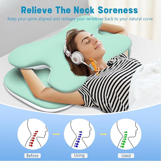 Cervical Pillow for Neck and Shoulder Pain Relief, Ergonomic Neck Pillow for Sleeping, Contour Memory Foam Cervical Pillow, Neck Pillow for Side Back Stomach Sleepers with Silk Fabric (Light Green)