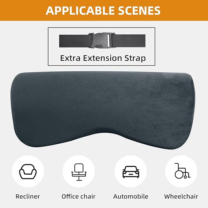 HOMBYS Cervial Recliner Neck Pillow for Pain Relief, Foam Headrest Pillow with Strap for Securing, Extra Large & Non-Slip Neck Pillow for Recliner, Sofa, Office Chair, Car, Dark Grey
