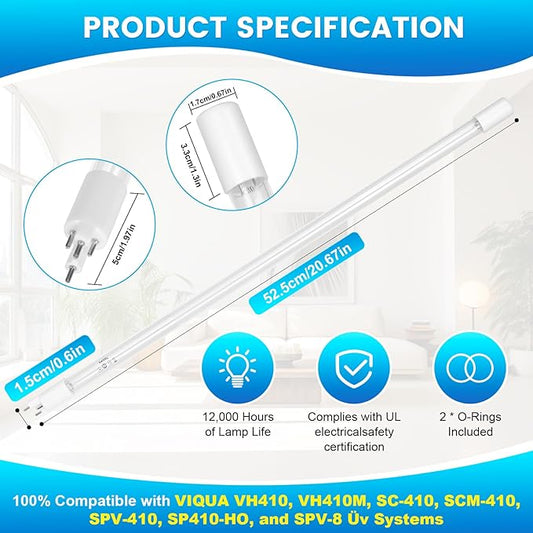 S410RL-HO for VIQUA Replacement Üν Lamp for VIQUA VH410 system, Üν Bulb 100% Compatible with VIQUA VH410, VH410M, SC-410, SCM-410, SPV-410, SP410-HO, and SPV-8 Systems, Rated Time 18,000h, 1 Pack