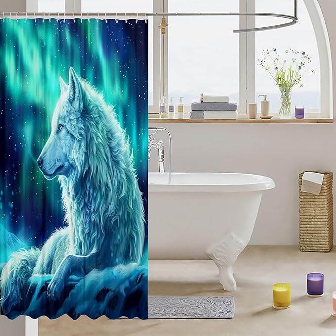 Feelyou Kids Wolves Shower Curtain Wolves Howling Bath Curtain for Kids Wolf Bathroom Shower Curtain Set Blue Wolf Kids Bathroom Accessories Wolf Life 72"x84"
