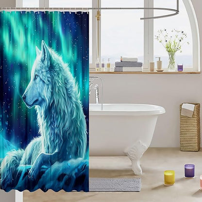 Feelyou Kids Wolves Shower Curtain Wolves Howling Bath Curtain for Kids Wolf Bathroom Shower Curtain Set Blue Wolf Kids Bathroom Accessories Wolf Life 72"x78"