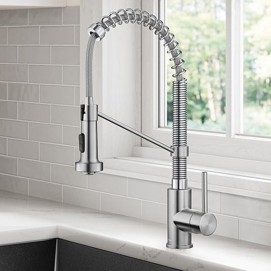 Kraus KPF-1610SSCH Bolden 18-Inch Commercial Kitchen Faucet with Dual Function Pull-Down Sprayhead in All-Brite Finish, Stainless Steel/Chrome
