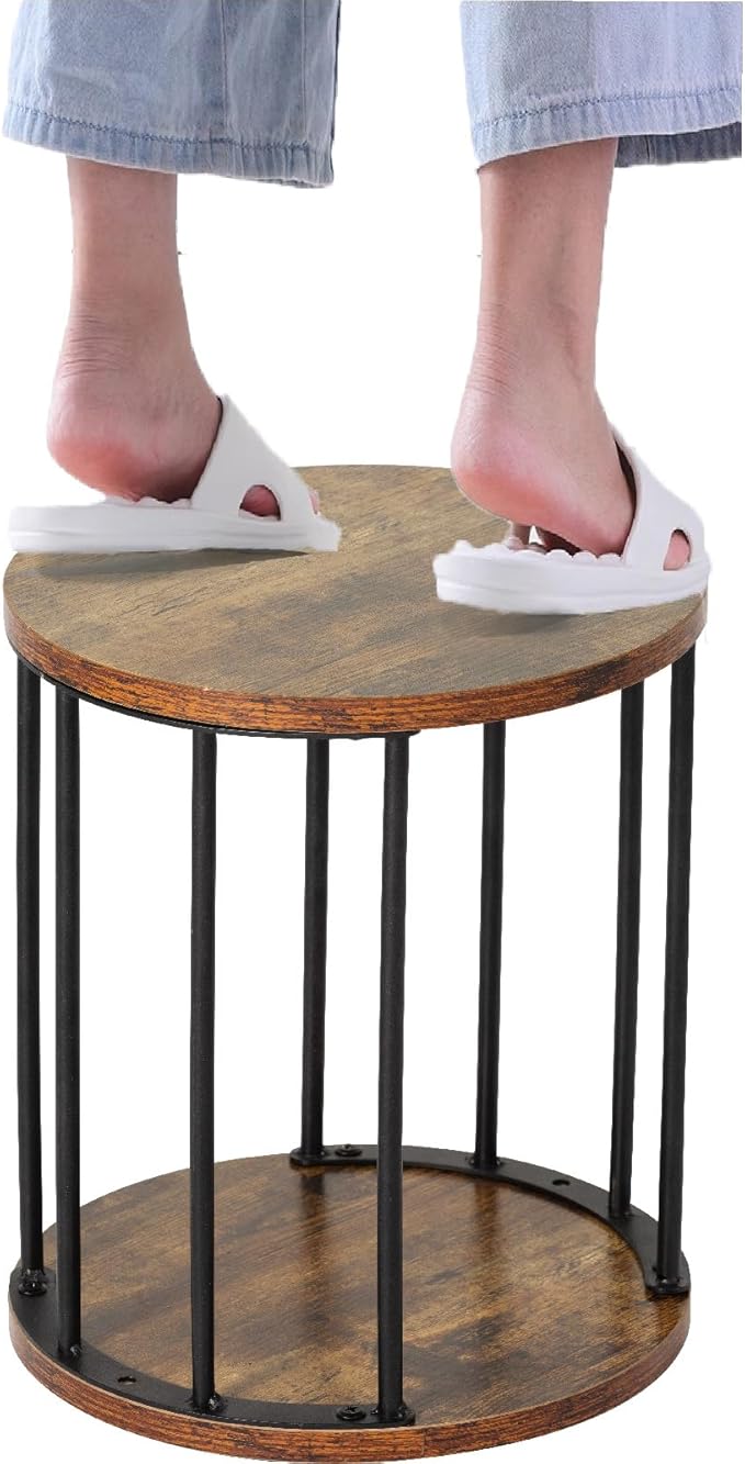 HDANI Wooden Stool Set of 2 for Kids,Adults,300lbs Load Capacity Garden Round Wood Stool,Non-Slip Small Step Stool for Plant Stand,Kitchen,Bathroom and Bedroom,Brown