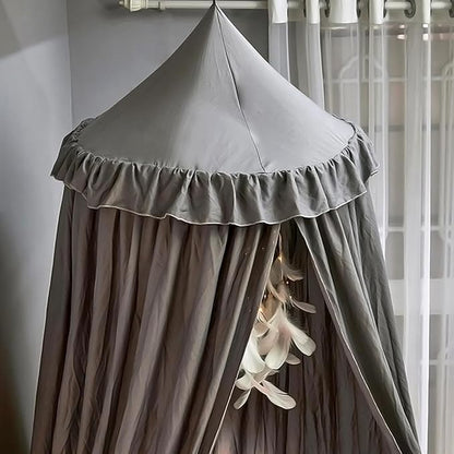 Upgrade Version of Canopy for Kids Bed, Extra Large Canopy for Girls Room Decoration Princess Castle Play Tent Hanging House, Dreamy Canopy for Children Room Reading Nook Canopies (Gray Ruffle)