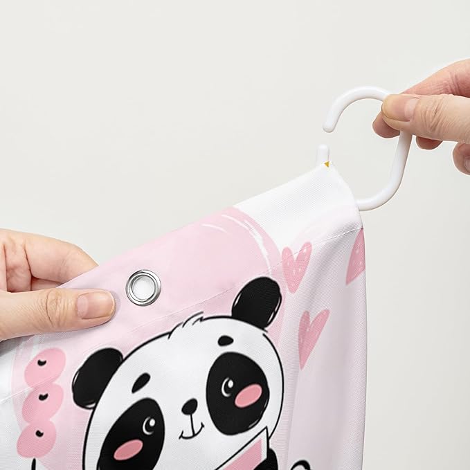 AILONEN Panda Shower Curtain for Bathroom, Cute Kawaii Panda Kids Bathroom Curtain,Pink Cartoon Bath Curtain 36" W*72" H Polyester Waterproof Bathroom Curtain with 12 Hooks
