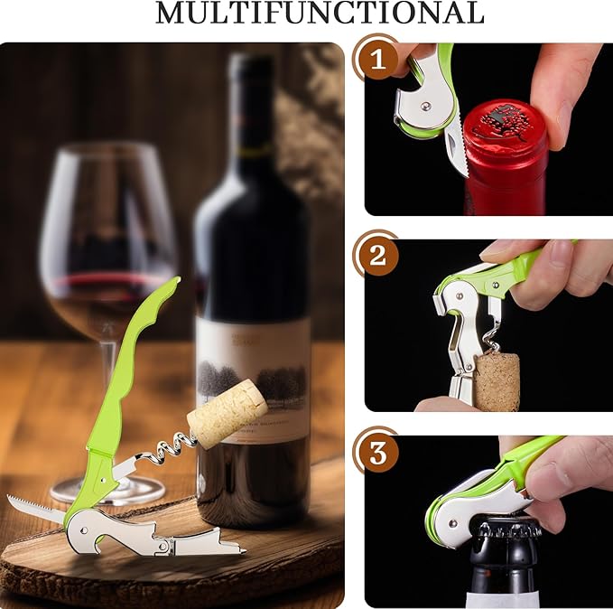 HYZ 2-Pack Wine Opener Waiter Corkscrew, Professional Wine Key for Servers, Bartender with Foil Cutter, Manual Wine Bottle Opener Double Hinged (Cyan)
