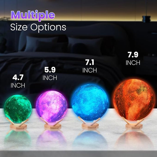 Moon Lamp Galaxy Lamp 7 Inch 16 Colors LED Night Light 3D Printing Moon Light Wooden Stand & Remote Control Touch Tap Controller for Girls Boys Kids Women Birthday