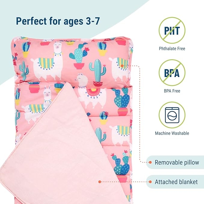 Wildkin Original Nap Mat with Reusable Pillow for Boys & Girls, Ideal for Sleepovers, Equipped with Hook & Loop Fastener, Made from Cotton Blend Materials - Nap Mat for Kids