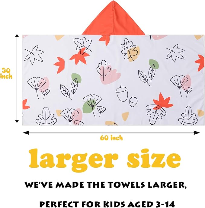 Kids Hooded Towels - Soft and Absorbent Bath, Beach, Swim Pool 30" x 60" Large Towel Cover Up for Boys and Girls Autumn Maple Leaves