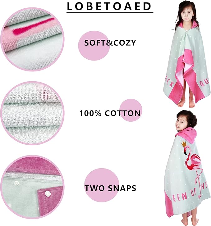 Kids Hooded Beach Bath Towel, Baby Surf Poncho Toddlers Soft Real Cotton Wrap Hooded Towels for Kids Boy Girl