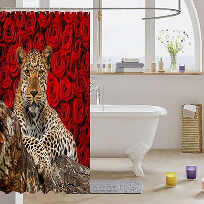 Feelyou Kids Leopard Bathroom Shower Curtain Set Leopard Shower Curtain Flower Leopard Bath Curtain for Kids Boys Girls Wild Leopard Kids Bathroom AccessoriesWild Animal 72"x84"