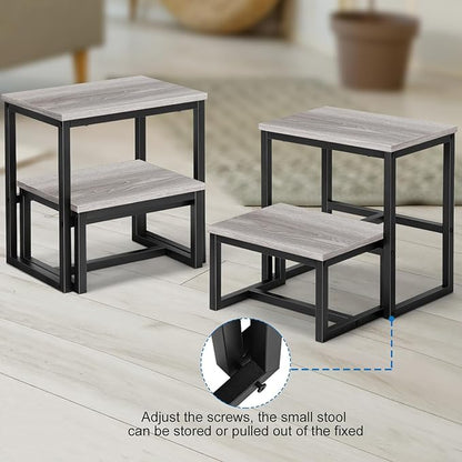 LIANTRAL Step Stools for Adults Kids, 3 in1 Heavy Duty Sturdy Two Step Stool, Supports Up to 500lb, Wooden Board Metal Frame, Foot Stool for High Bed Kitchen Bathroom - Grey