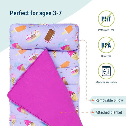 Wildkin Original Nap Mat with Reusable Pillow for Boys & Girls, Ideal for Sleepovers, Equipped with Hook & Loop Fastener, Made from Cotton Blend Materials - Nap Mat for Kids