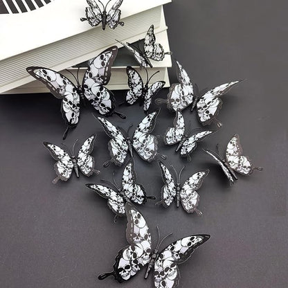 Halloween Wall Stickers 12Pcs Butterfly Wall Decor with Skull Design Halloween Wall Decals 3D Butterflys Wall Decorations Reusable Window Stickers for Halloween Party Home Room Art DIY Accessories