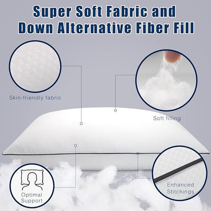 Bed Pillows for Sleeping 2 Pack, Standard Size Pillows Set of 2,Down Alternative Filling, Pillow for Back, Stomach or Side Sleepers Black